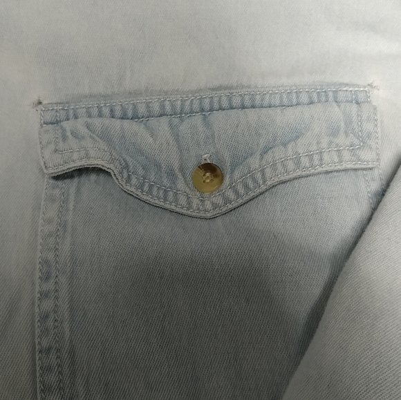 Distressed Jean Long Sleeve Shirt Women's Large Denim Worn w/Holes 100% Cotton - Picture 12 of 16